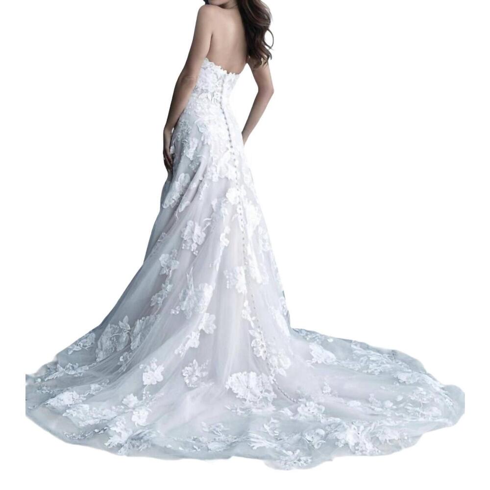 NEW ALLURE BRIDALS strapless a-line wedding gown with floral appliques in desert - Picture 2 of 4